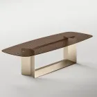 Design eettafel van Made in Italy, gemaakt van gefuseerd glas in brons of rookkleur - Moro Viadurini