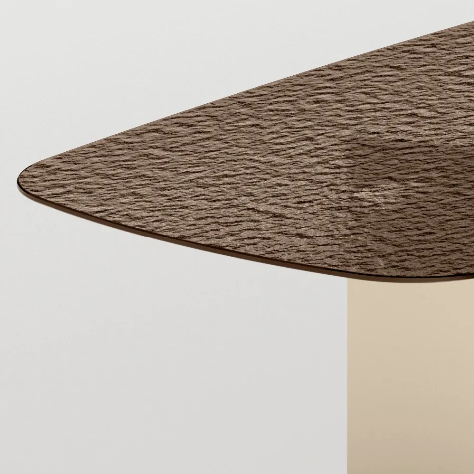 Design eettafel van Made in Italy, gemaakt van gefuseerd glas in brons of rookkleur - Moro Viadurini