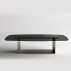 Design eettafel van Made in Italy, gemaakt van gefuseerd glas in brons of rookkleur - Moro Viadurini