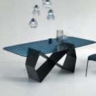 Eettafel in gehamerd glas en zwart metaal Made in Italy - Mirco Viadurini
