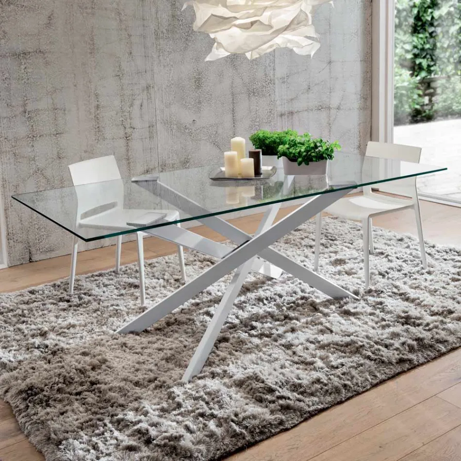 Luxe eettafel van gehard glas en metaal, gemaakt in Italië - Carlino Viadurini