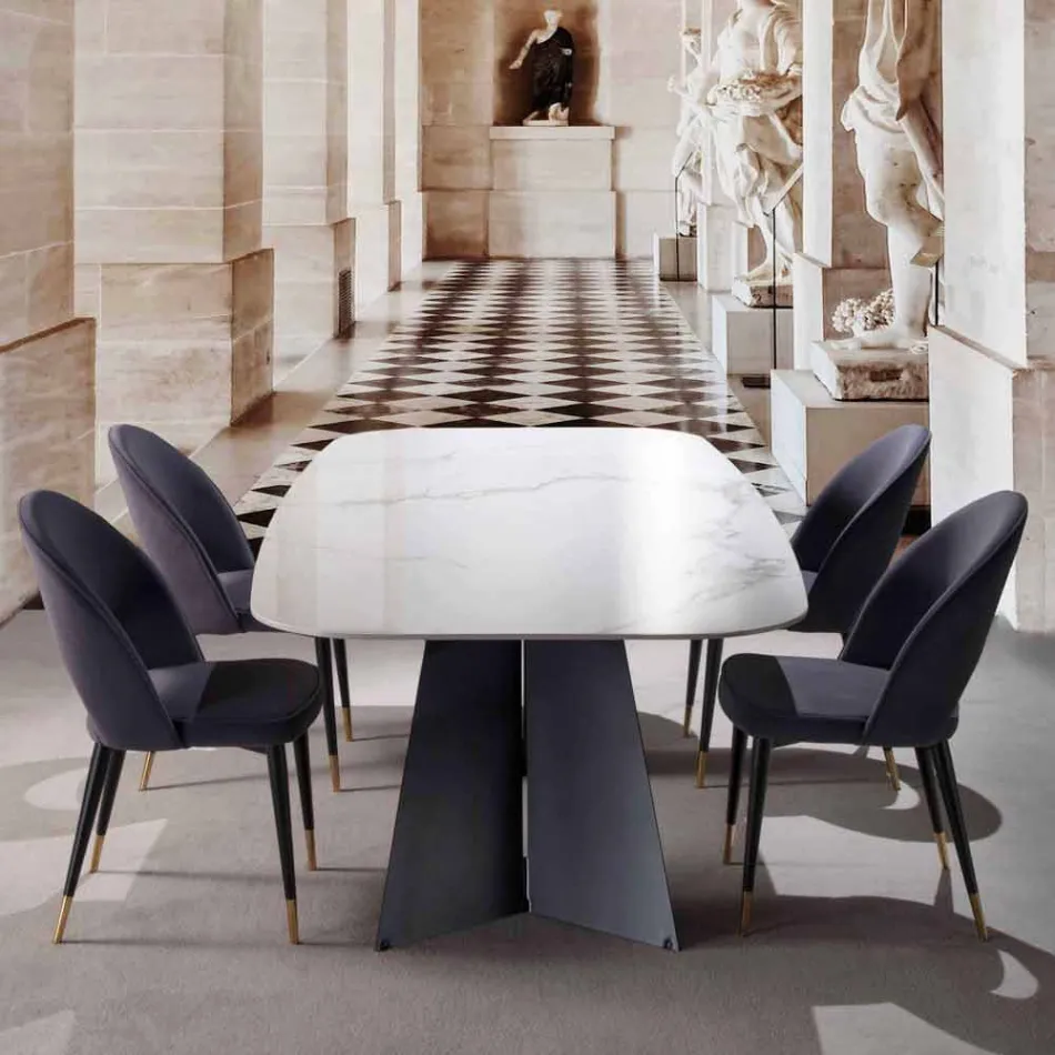 Moderne eettafel met blad van porselein - Meduno Viadurini