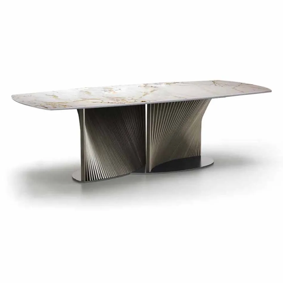 Moderne eettafel in Gres en essenhout Made in Italy - Croma Viadurini