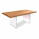 Moderne eettafel in eiken fineer, glas benen Nico Viadurini