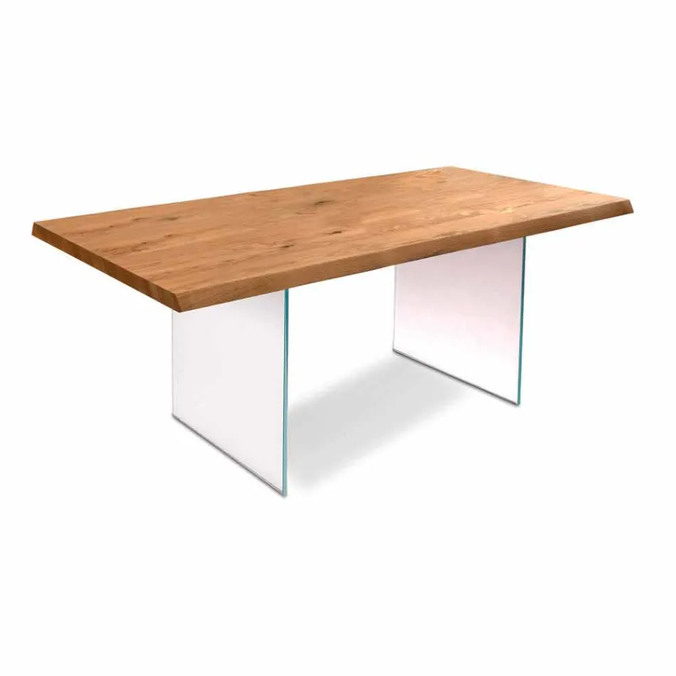 Moderne eettafel in eiken fineer, glas benen Nico Viadurini