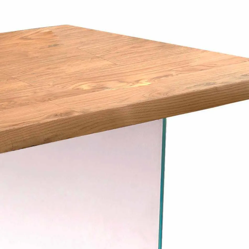 Moderne eettafel in eiken fineer, glas benen Nico Viadurini