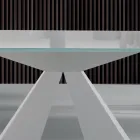 Moderne eettafel van glas en wit staal, gemaakt in Italië - Dalmatiër Viadurini