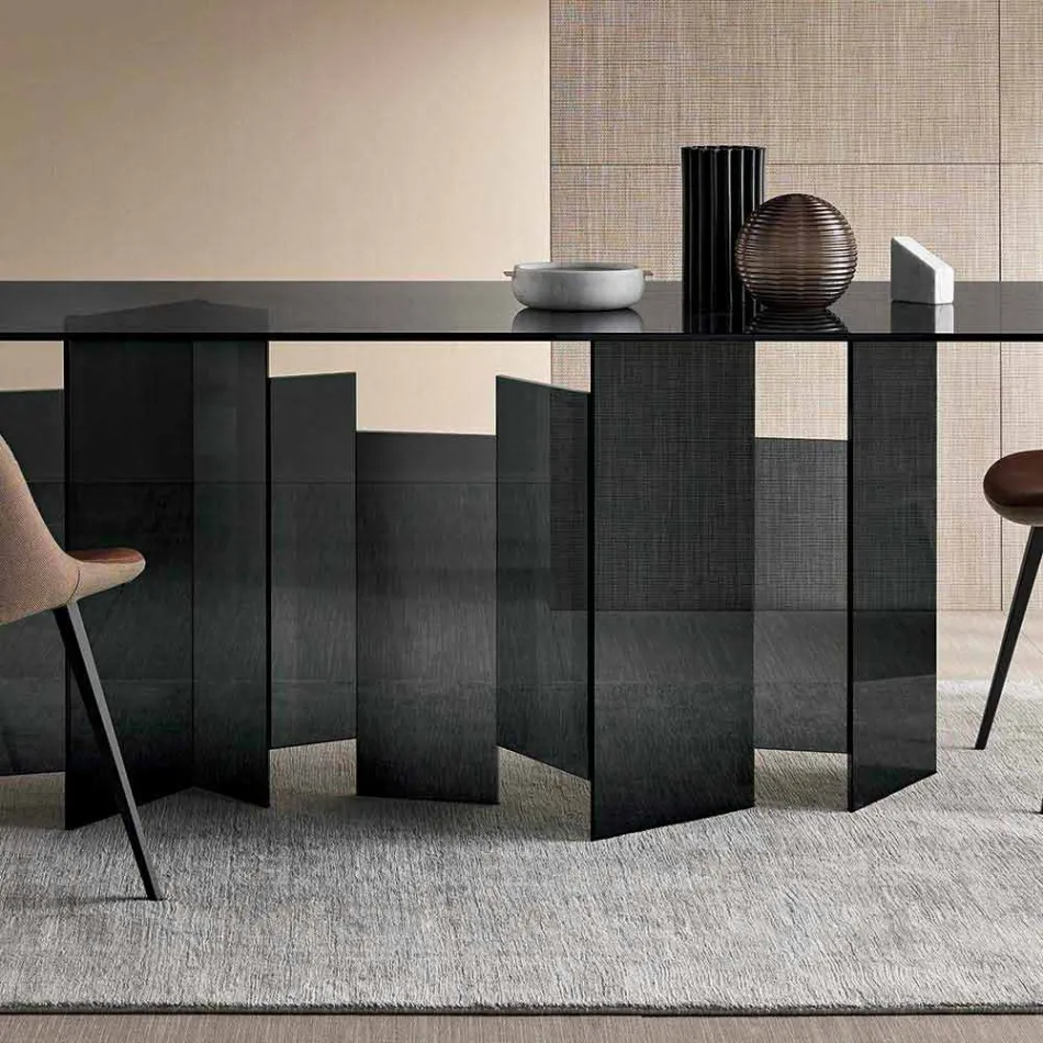 Moderne eettafel in Extralight of gerookt glas gemaakt in Italië - willekeurig Viadurini