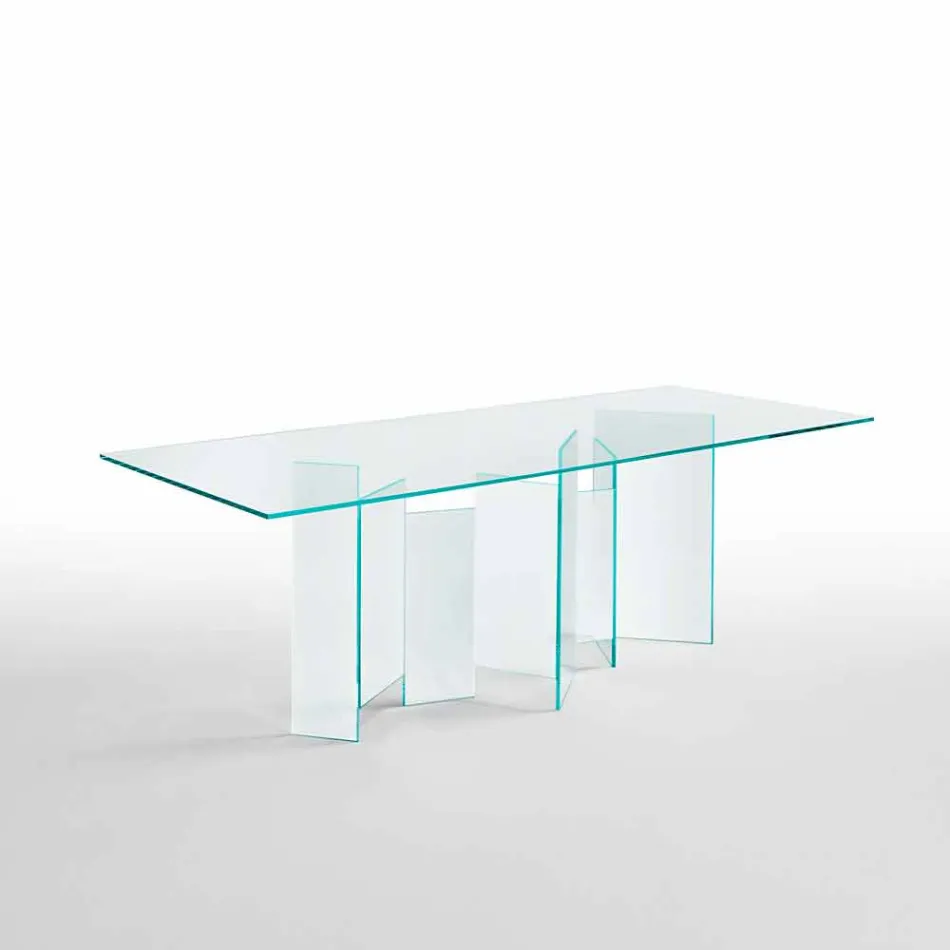 Moderne eettafel in Extralight of gerookt glas gemaakt in Italië - willekeurig Viadurini