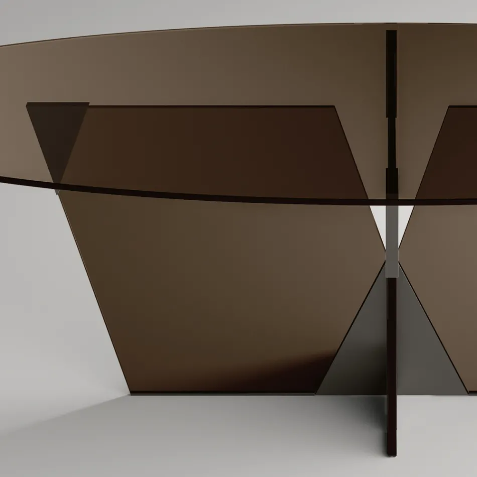 Ovale eettafel met glazen blad en onderstel Made in Italy - Tiseo Viadurini