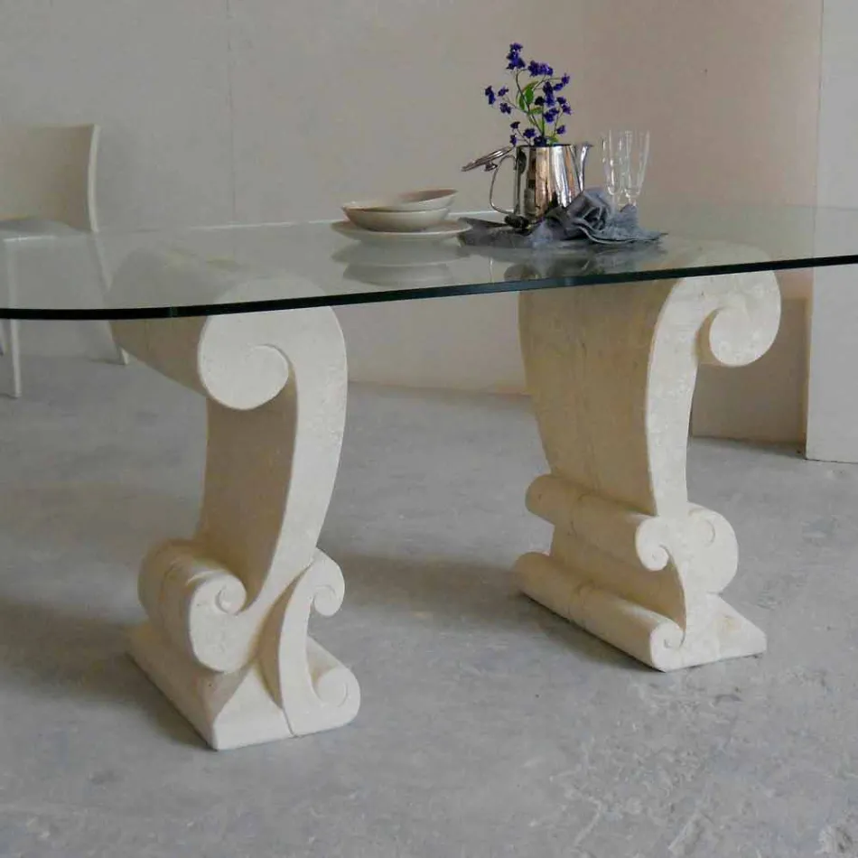 ovale eettafel van steen en klassiek design kristal Arachne Viadurini
