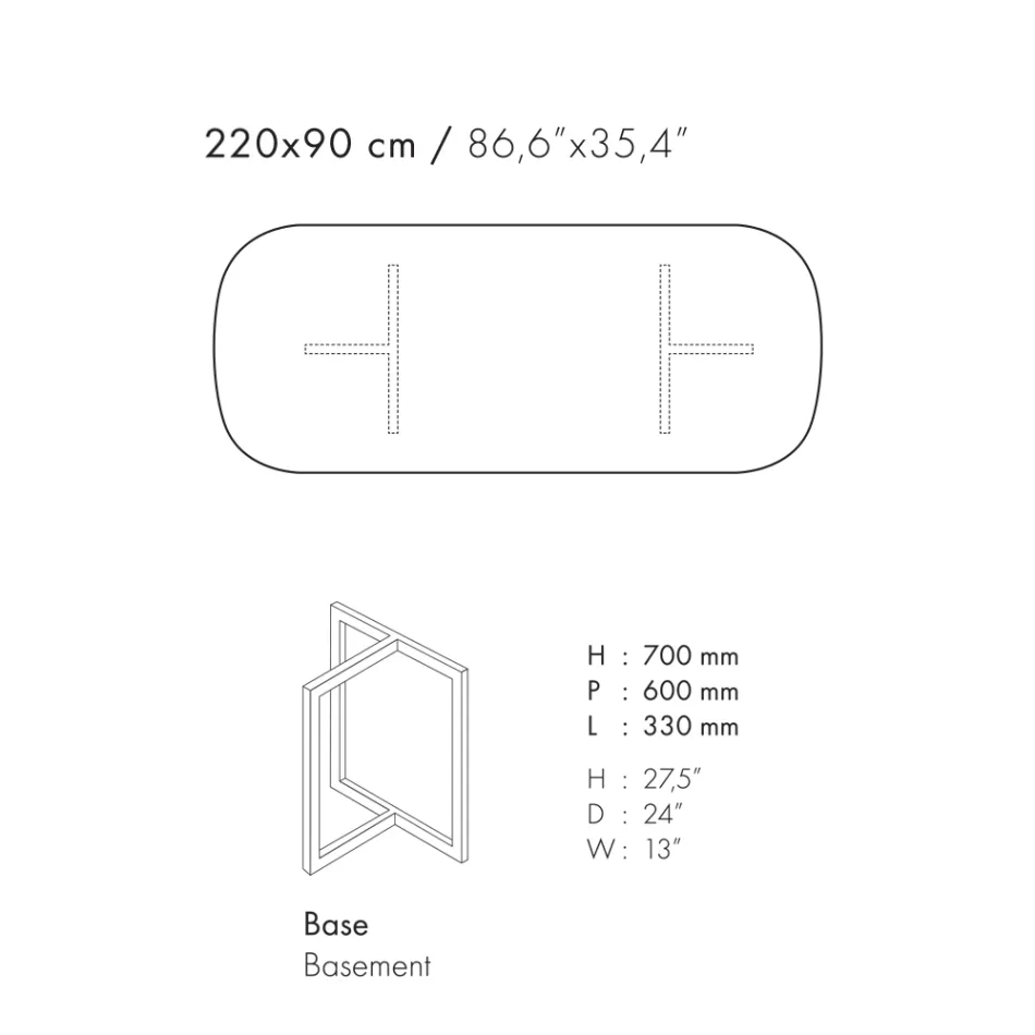 Ovale eettafel van porselein, aardewerk en metaal Made in Italy - Emilio Viadurini