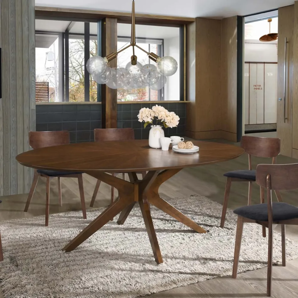 Ovale eettafel in Mdf met massief houten structuur - Fulmine Viadurini