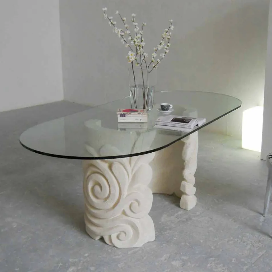 ovale eettafel in steen en modern design kristal Aden Viadurini