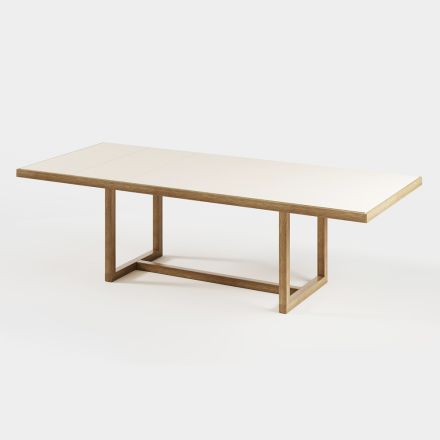 Tuintafel in Iroko-hout en steengoed Made in Italy - Bresson Viadurini