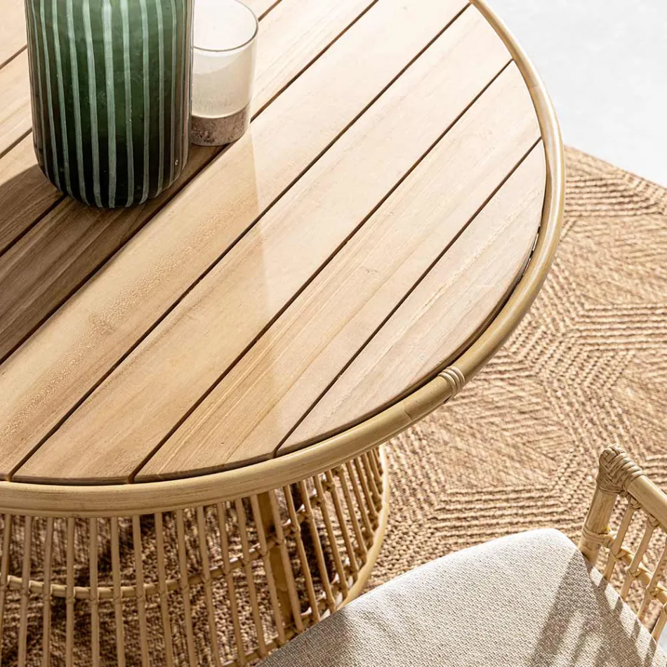 Tuineettafel in aluminium en teakblad-Svlk - Matter Viadurini