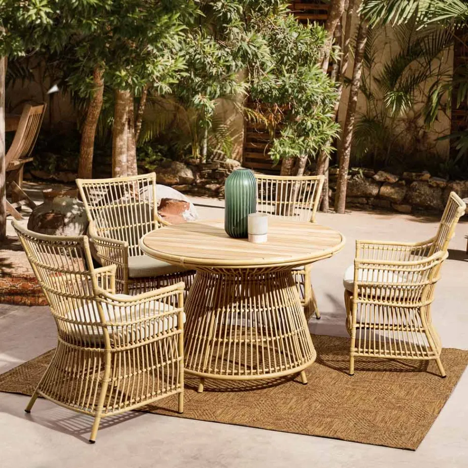 Tuineettafel in aluminium en teakblad-Svlk - Matter Viadurini