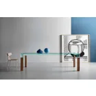 Eettafel glazen blad en massief houten onderstel Made in Italy - Presino Viadurini
