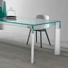 Eettafel glazen blad en massief houten onderstel Made in Italy - Presino Viadurini