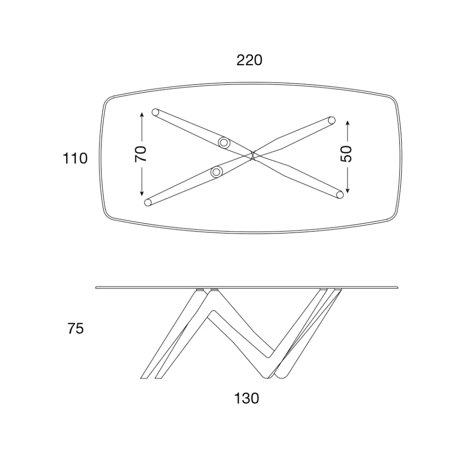 Eettafel met glazen blad en polyurethaan poten 2 maten - Stalto Viadurini