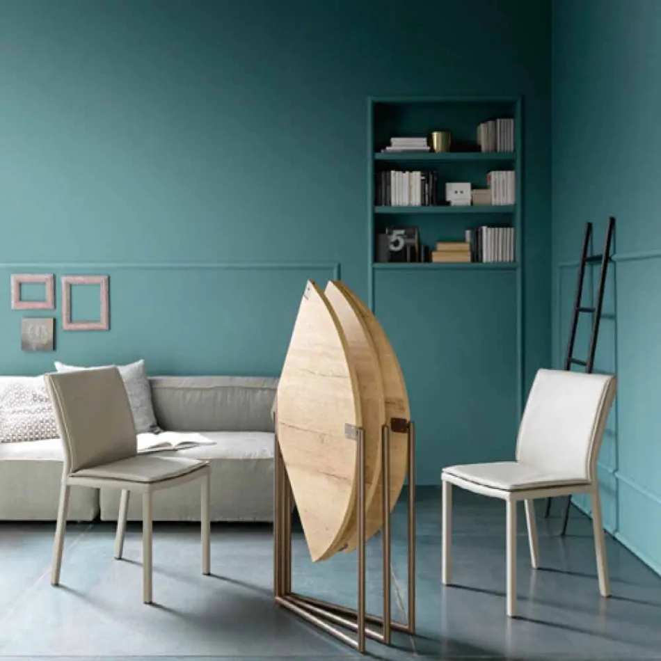 Moderne opklapbare eettafel in hout en metaal Made in Italy - Menelao Viadurini