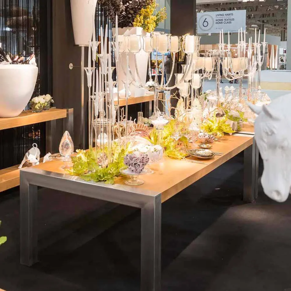 Rechthoekige eettafel in eiken en roestvrij oplichting Viadurini