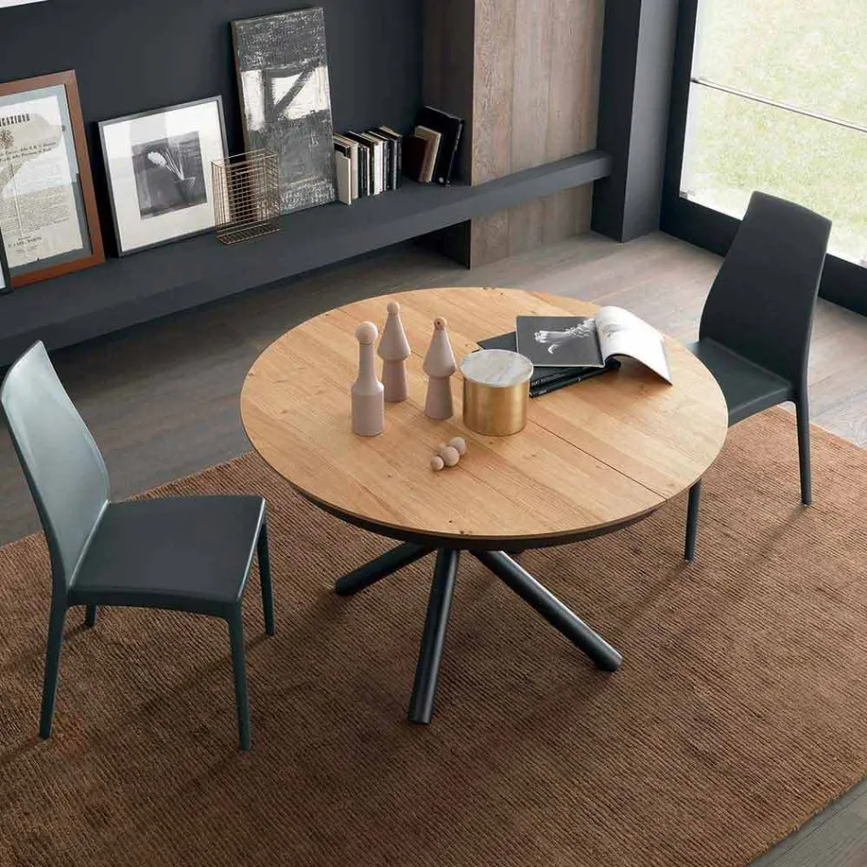 Ronde uitschuifbare eettafel met houten blad Made in Italy - Crodino Viadurini