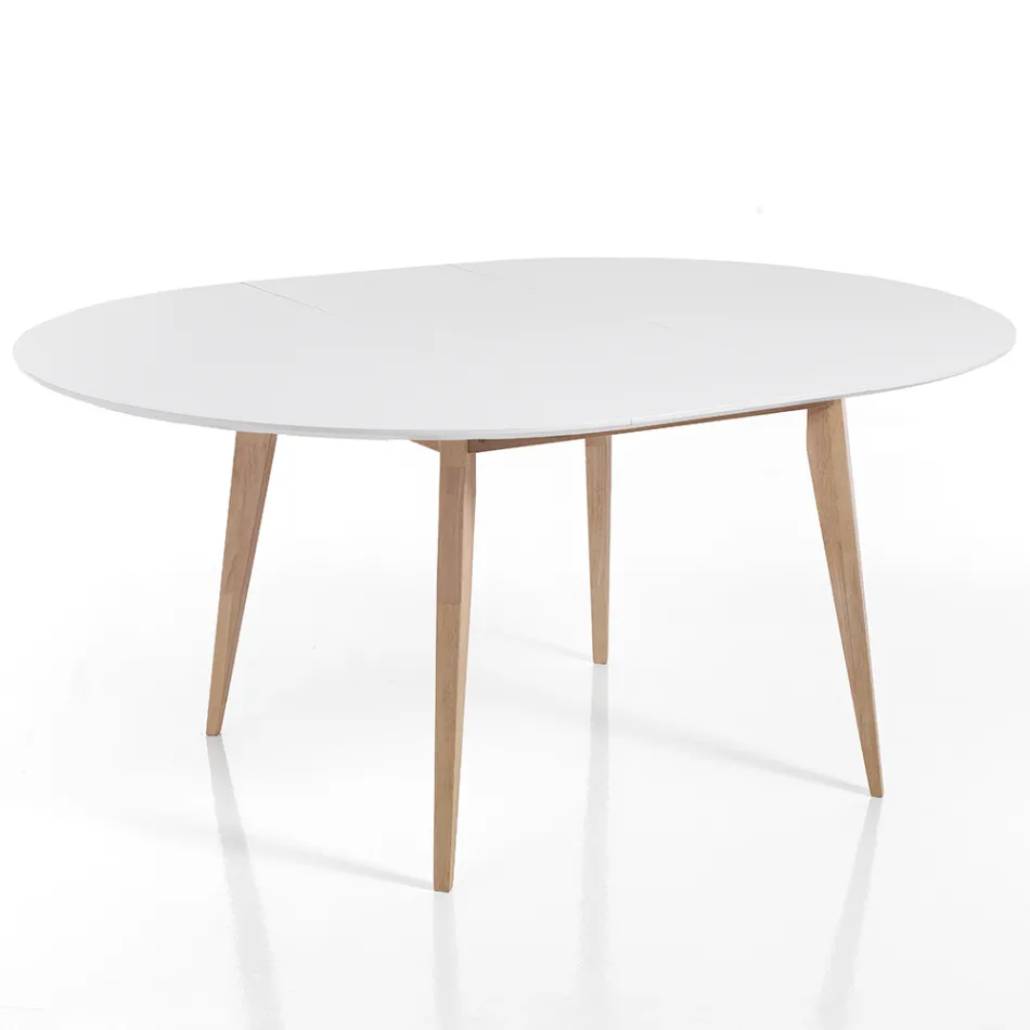 Ronde eettafel uitschuifbaar tot 160 cm in Mdf en hout - Ciacco Viadurini
