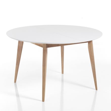 Ronde eettafel uitschuifbaar tot 160 cm in Mdf en hout - Ciacco Viadurini