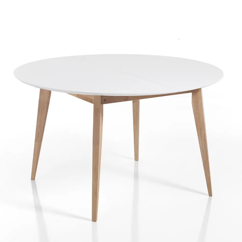 Ronde eettafel uitschuifbaar tot 160 cm in Mdf en hout - Ciacco Viadurini