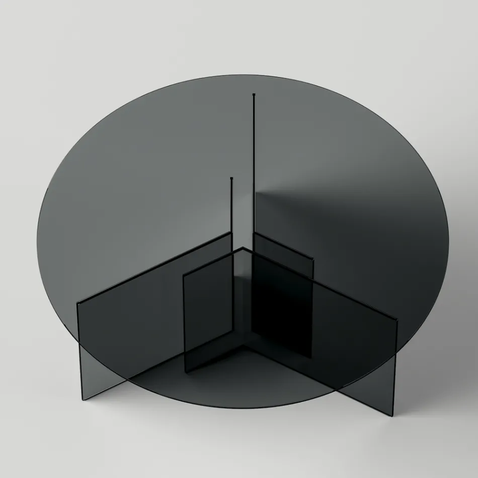 Ronde eettafel met onderstel en glazen blad Made in Italy - Charles Viadurini