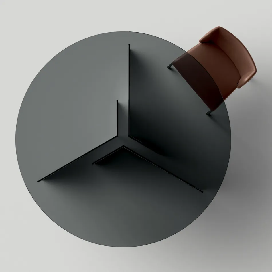 Ronde eettafel met onderstel en glazen blad Made in Italy - Charles Viadurini