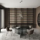 Ronde eettafel met onderstel en glazen blad Made in Italy - Charles Viadurini