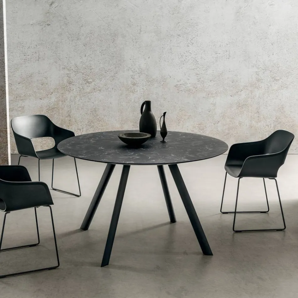 Ronde eettafel met gelaagd HPL-blad Made in Italy - Lingotto Viadurini