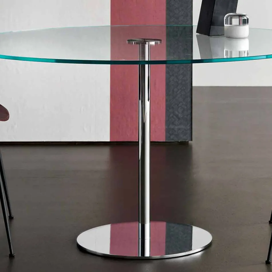 Ronde eettafel met Extralight glazen blad gemaakt in Italië - Dolce Viadurini