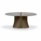 Ronde design eettafel in gepolijst steengoed en hout Made in Italy - Madame Viadurini
