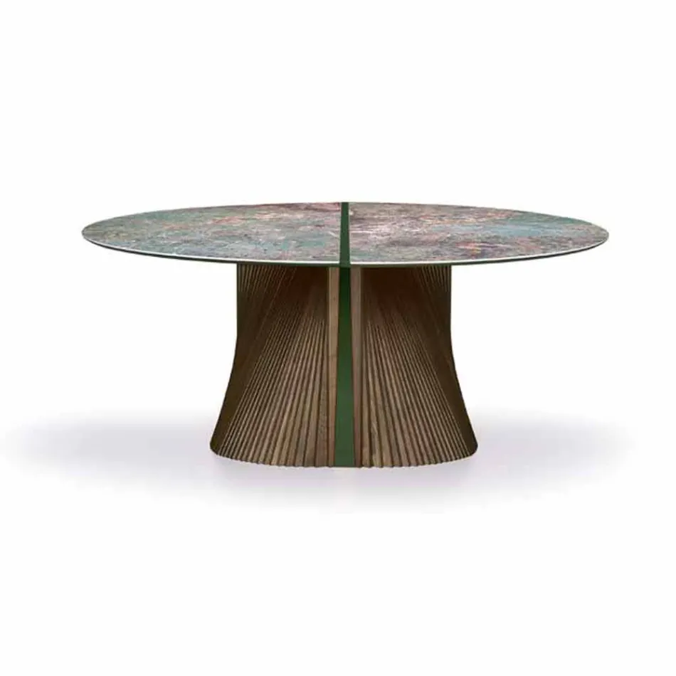 Ronde design eettafel in gepolijst steengoed en hout Made in Italy - Madame Viadurini