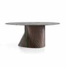 Ronde design eettafel in gepolijst steengoed en hout Made in Italy - Madame Viadurini