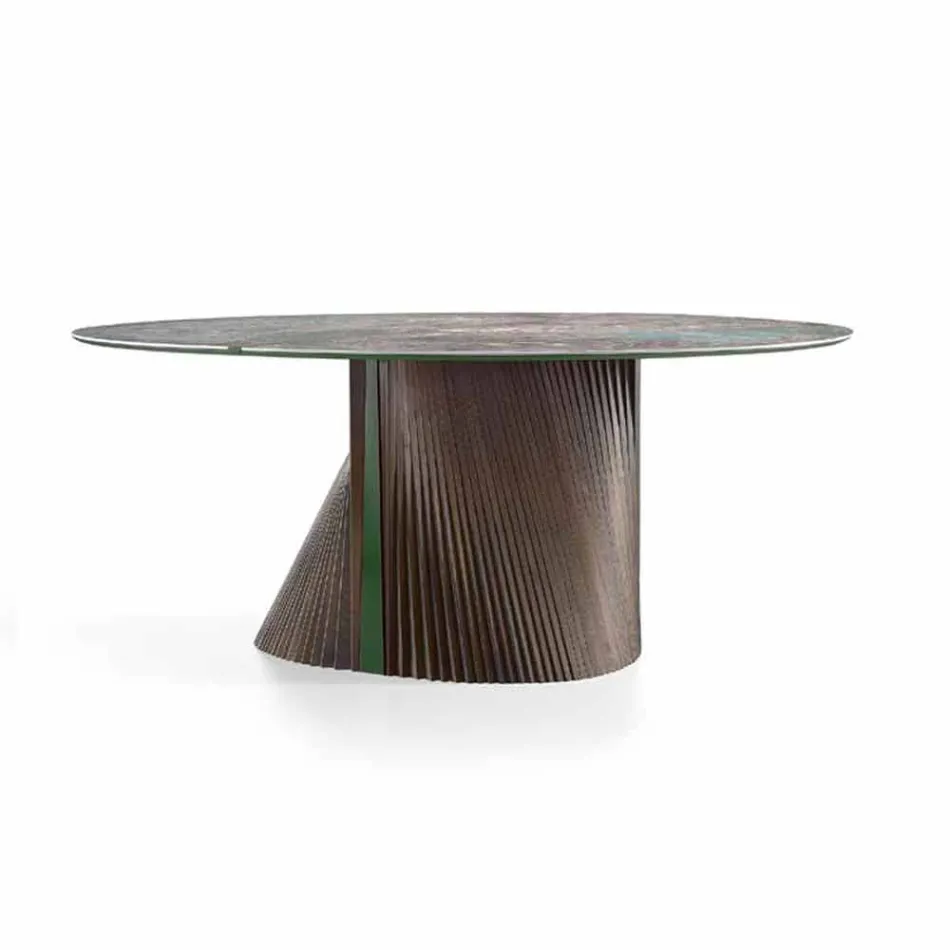 Ronde design eettafel in gepolijst steengoed en hout Made in Italy - Madame Viadurini