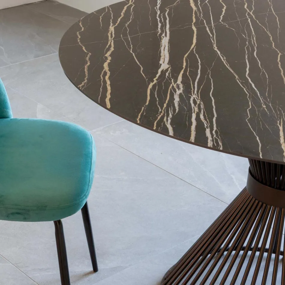 Ronde eettafel in Florim gepolijst keramiek en stalen onderstel - Denali Viadurini