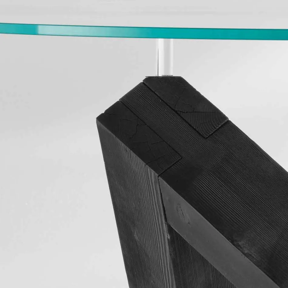 Ronde eettafel in hout met glazen blad Bao, modern design Viadurini