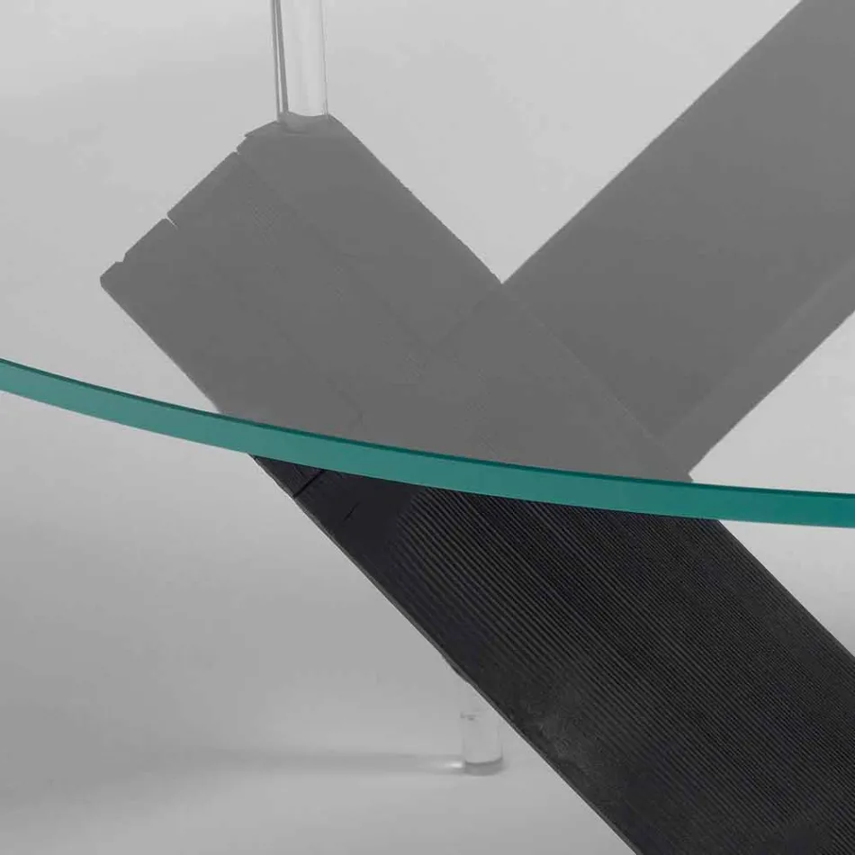 Ronde eettafel in hout met glazen blad Bao, modern design Viadurini