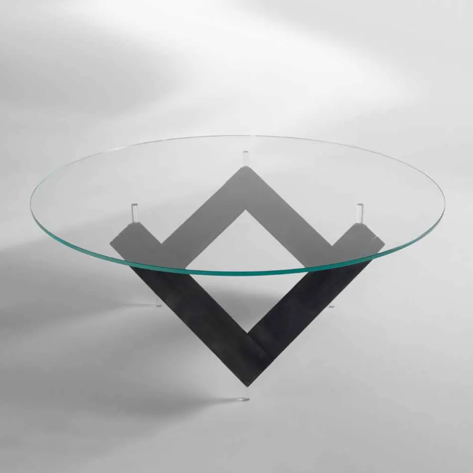 Ronde eettafel in hout met glazen blad Bao, modern design Viadurini