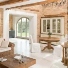 Ronde eettafel van gerecycled tropisch hout met centraal onderstel - glijbaan Viadurini