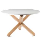 Ronde eettafel in mat wit mdf en massief hout - Dante Viadurini