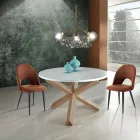 Ronde eettafel in mat wit mdf en massief hout - Dante Viadurini