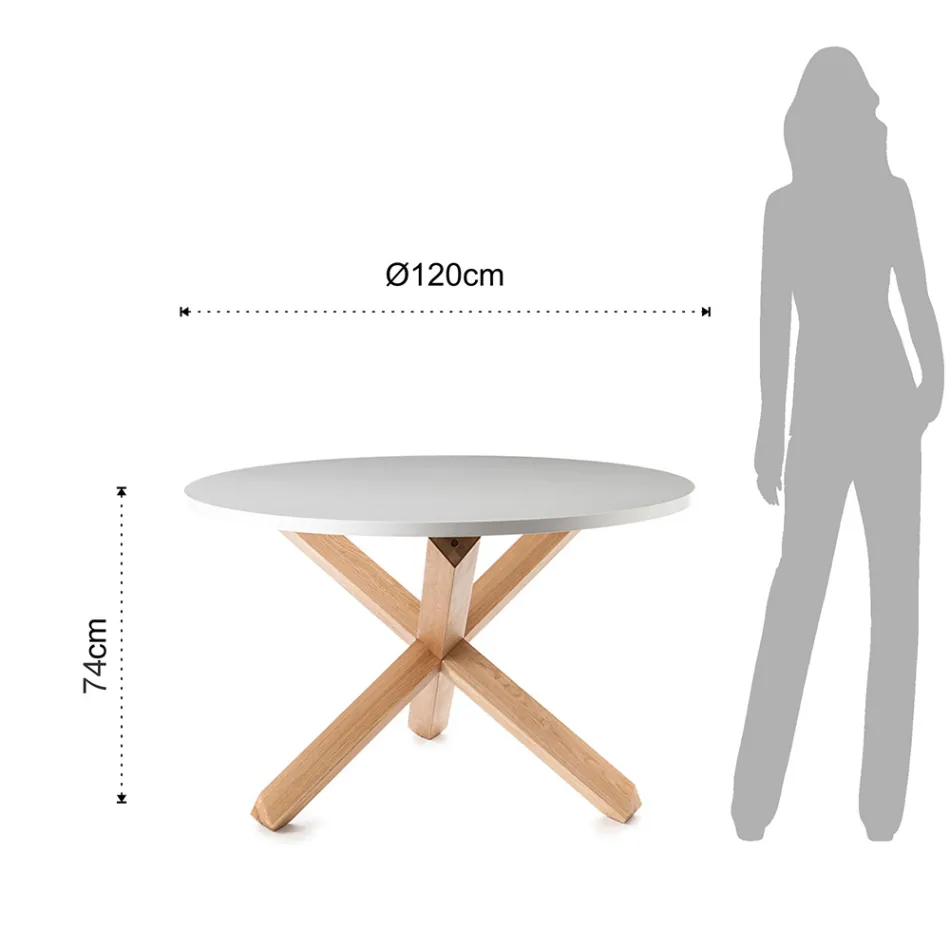 Ronde eettafel in mat wit mdf en massief hout - Dante Viadurini