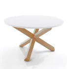Ronde eettafel in mat wit mdf en massief hout - Dante Viadurini