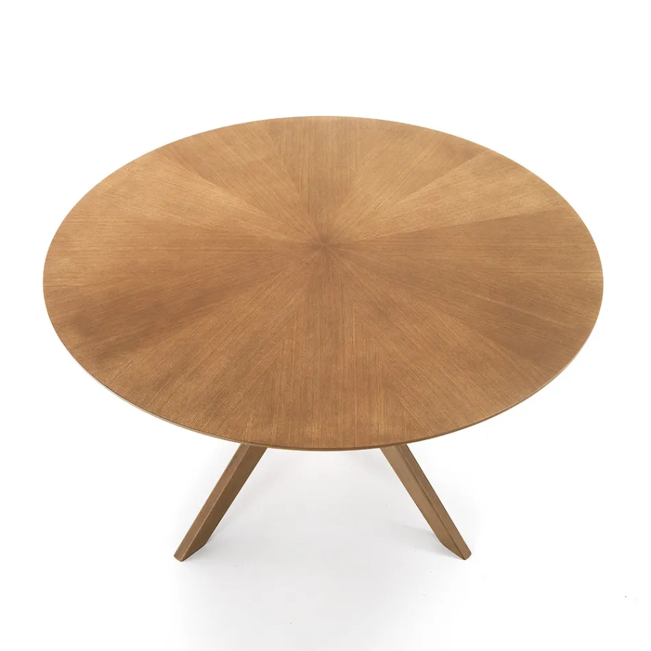 Ronde eettafel in gefineerd mdf en massief hout - Fulmine Viadurini