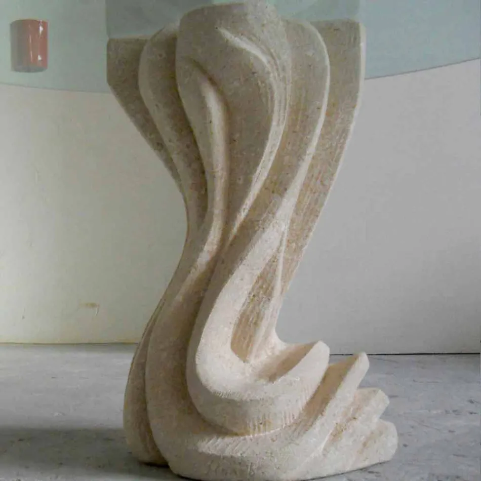 Ronde eettafel in steen met glasplaat Cadmus Viadurini